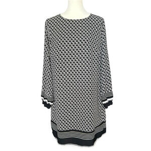 H&M Dress Black & Beige Unlined Geometeric Pattern Long Sleeve, Size 12